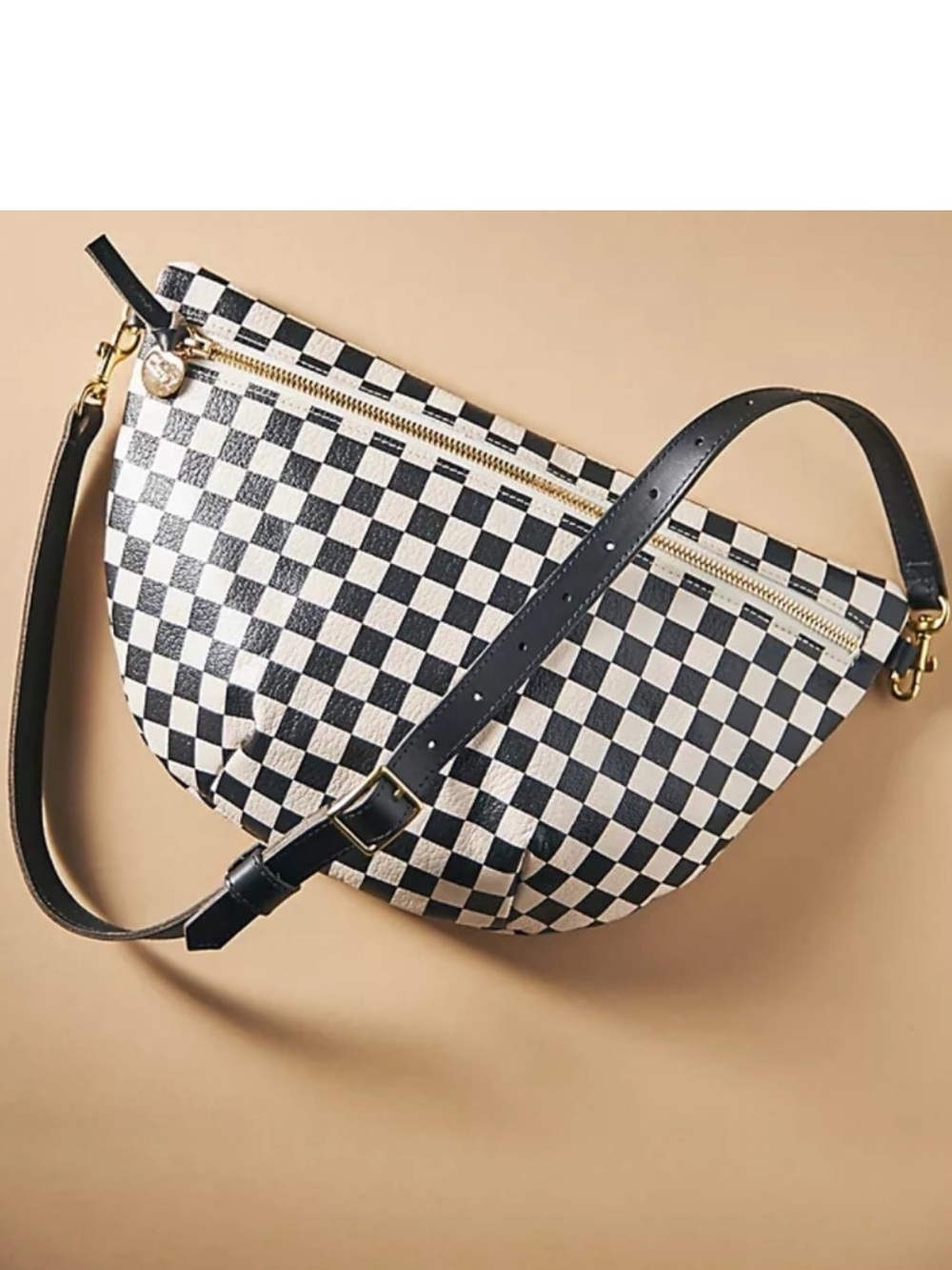 Clare V Black & White Checkered Grande Crossbody Belt Bag